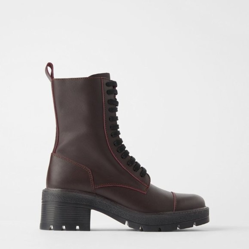 ZARA Laced Leather Boots 38 NWT